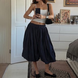 College Simple Loose Bud Shaped Pants Elastic Waist Drawstring All Match Middle Pants Retro Street Casual Pants Women