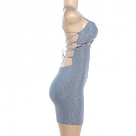 Summer Women Sexy Backless Cross Strap Sheath Dress