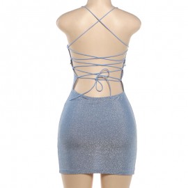 Summer Women Sexy Backless Cross Strap Sheath Dress