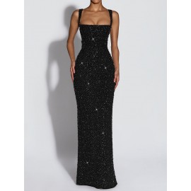 Women Clothing Dress Sequin Sling Evening Dress Dinner Sexy Dress Slim Fit Backless Maxi Dress