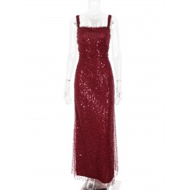 Women Clothing Dress Sequin Sling Evening Dress Dinner Sexy Dress Slim Fit Backless Maxi Dress
