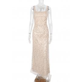 Women Clothing Dress Sequin Sling Evening Dress Dinner Sexy Dress Slim Fit Backless Maxi Dress