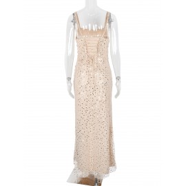 Women Clothing Dress Sequin Sling Evening Dress Dinner Sexy Dress Slim Fit Backless Maxi Dress
