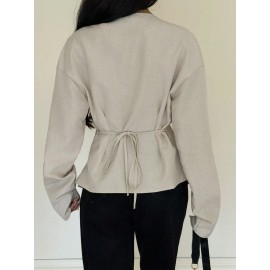 Fall Women Clothing Top Pullover Square Collar Puff Sleeve Waist Tight Sweet Elegance Shirt