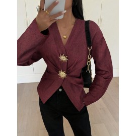 Fall Women Clothing Top Pullover Square Collar Puff Sleeve Waist Tight Sweet Elegance Shirt