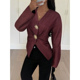 Fall Women Clothing Top Pullover Square Collar Puff Sleeve Waist Tight Sweet Elegance Shirt