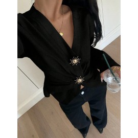Fall Women Clothing Top Pullover Square Collar Puff Sleeve Waist Tight Sweet Elegance Shirt