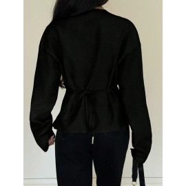 Fall Women Clothing Top Pullover Square Collar Puff Sleeve Waist Tight Sweet Elegance Shirt