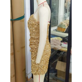 Women Clothing Sexy Backless Sequ Short Dress