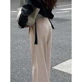 Casual Office Faux Two Pieces Contrast Color Drawstring Bottoms Women Clothing Summer