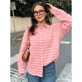 Casual Fresh Air Polo Collar Stripes Shirt for Women