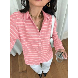 Casual Fresh Air Polo Collar Stripes Shirt for Women