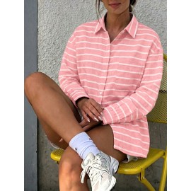 Casual Fresh Air Polo Collar Stripes Shirt for Women