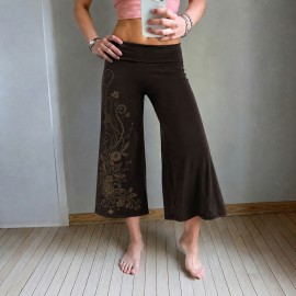 Retro Floral Print Waist Baggy Straight Trousers Summer Maillard Knit Casual Wide Leg Cropped Pants for Women