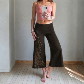 Retro Floral Print Waist Baggy Straight Trousers Summer Maillard Knit Casual Wide Leg Cropped Pants for Women