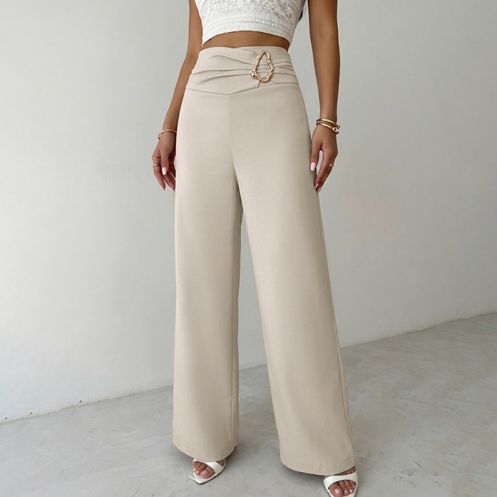 Casual Trousers for Women Autumn High Waist Metal Decoration Straight Leg Pants