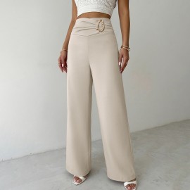 Casual Trousers for Women Autumn High Waist Metal Decoration Straight Leg Pants