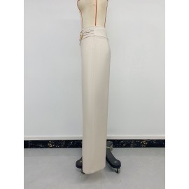 Casual Trousers for Women Autumn High Waist Metal Decoration Straight Leg Pants