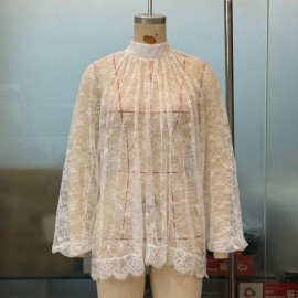 Summer Women Half Turtleneck Solid Color Lace Lantern Sleeve Blouse Lace Shirt Bottoming Top