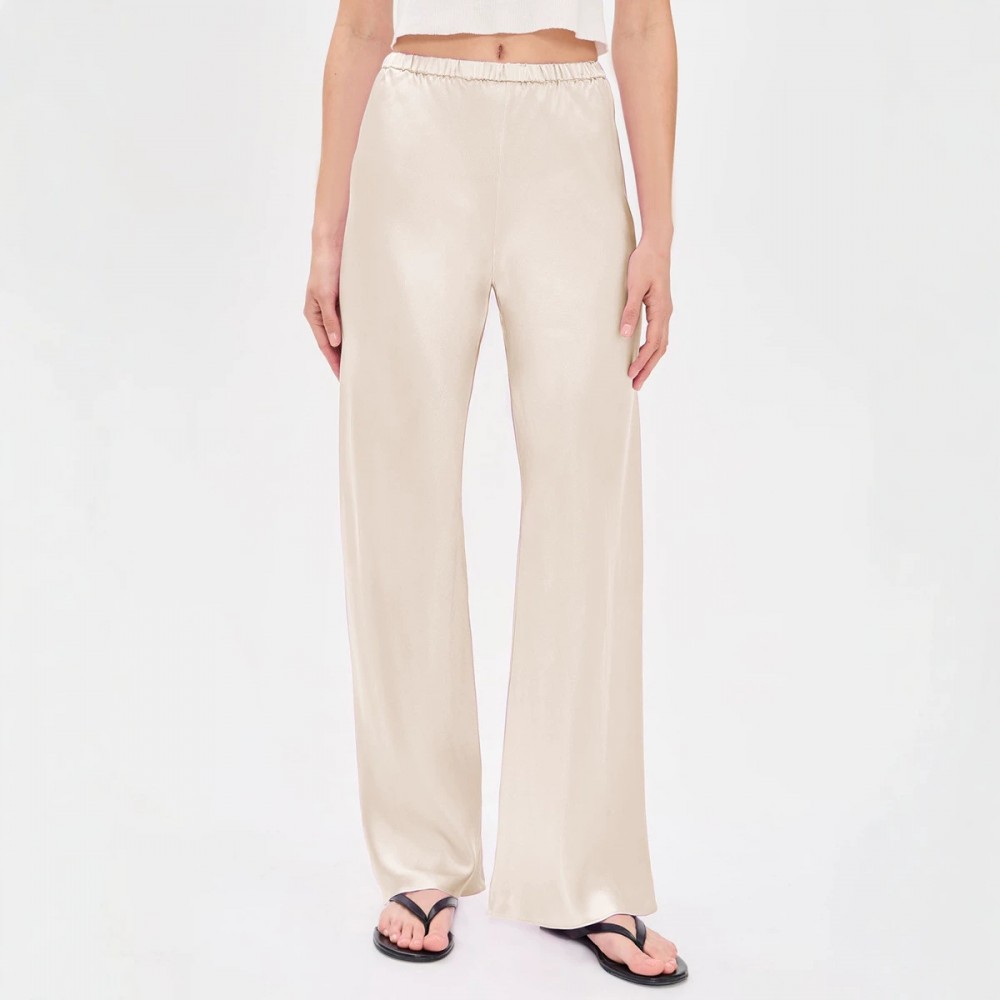 Women Clothing Imitation Acetate Satin Wide Leg Pants Boutique High Waist Elastic Drape Solid Color Trousers for Women
