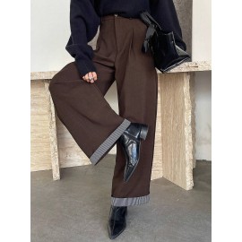 Office Retro Coffee Color Small Slim Fit Women Pants Light Luxury Wide Leg Design Loose Straight Casual Pants