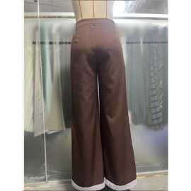 Office Retro Coffee Color Small Slim Fit Women Pants Light Luxury Wide Leg Design Loose Straight Casual Pants