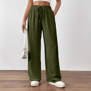 Summer Popular Casual Pants Loose Pockets Elastic Wide Leg Trousers for Women