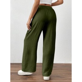 Summer Popular Casual Pants Loose Pockets Elastic Wide Leg Trousers for Women
