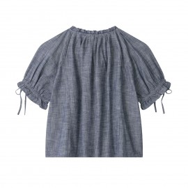 Women Clothing Summer Vintage Bow Embroidery Loose Short Sleeve Shirt