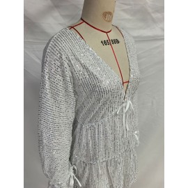 Lace up V neck Sequin Dress Sexy Drape Dress Women Summer