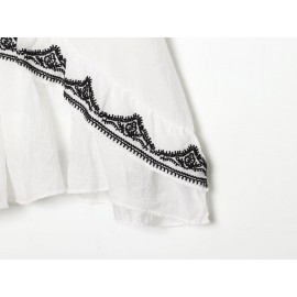 Women Clothing Summer Fashionable Elegant Contrast Color Embroidered Top