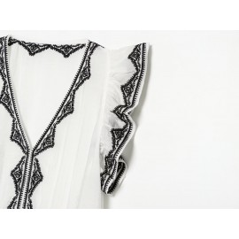 Women Clothing Summer Fashionable Elegant Contrast Color Embroidered Top
