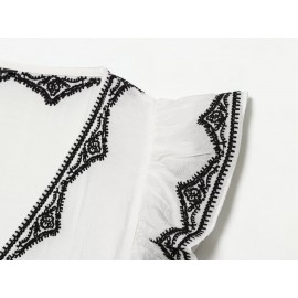 Women Clothing Summer Fashionable Elegant Contrast Color Embroidered Top