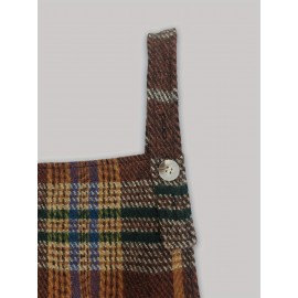 Fall Winter Classic Plaid Contrast Color Overalls High Waist Loose Wide Legs Trousers