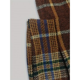 Fall Winter Classic Plaid Contrast Color Overalls High Waist Loose Wide Legs Trousers