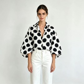 Eaby Refined Stylish Polka Dot Large Sleeves Shirt