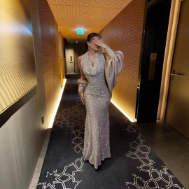 Spring Summer Women Sexy Shawl Sequin Dress Ball Dress Two Pieces