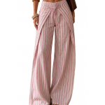 Women Clothing Autumn Winter Fashionable Casual Adjustable Waist Striped Trousers