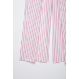 Women Clothing Autumn Winter Fashionable Casual Adjustable Waist Striped Trousers