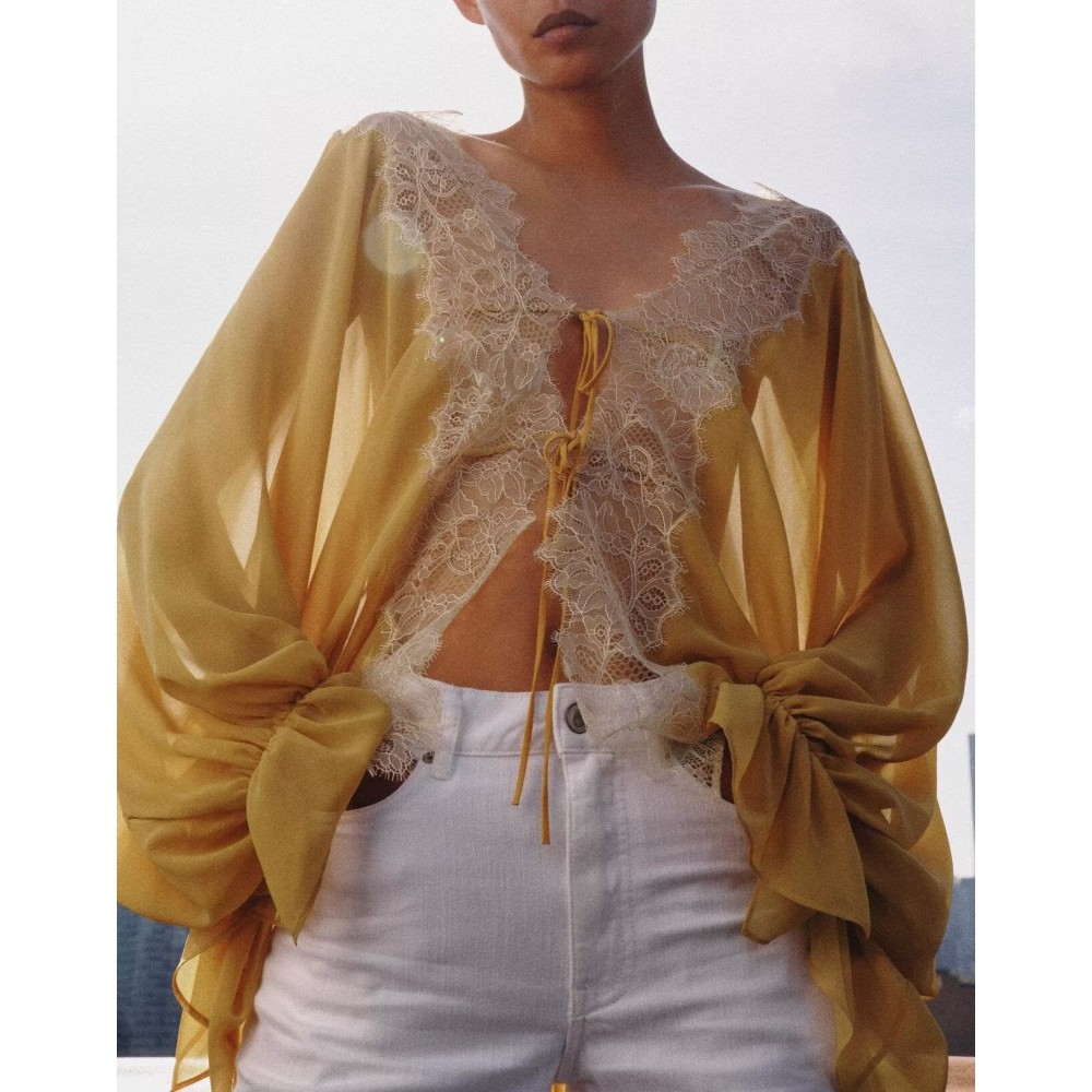 Women Clothing Fashionable Stitching Lace Shirt
