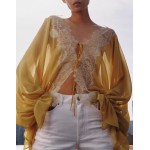 Women Clothing Fashionable Stitching Lace Shirt