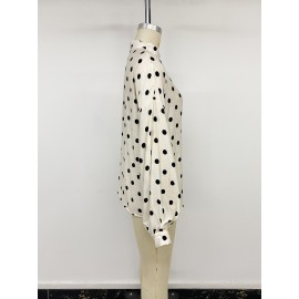 Vintage Loose Collared Polka Dot Long Sleeve Shirt Women