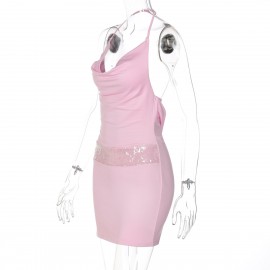 Women Clothing Summer Sexy Low Cut Swing Collar Halter Backless Skinny Sheath Dress