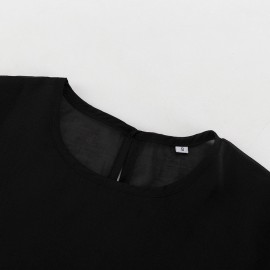 Women Clothing Street Sexy See through Sun Protection Shirt Summer round Neck Bell Sleeve Top