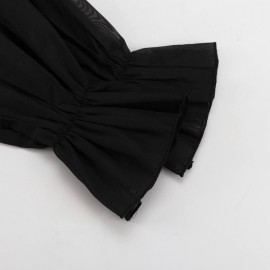 Women Clothing Street Sexy See through Sun Protection Shirt Summer round Neck Bell Sleeve Top