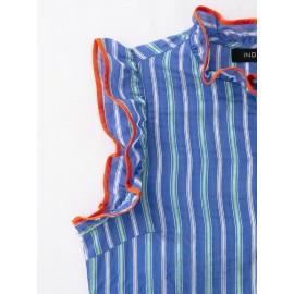 Women Clothing Graceful Fashionable Stand Collar Sleeveless Striped Layered Shirt