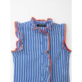 Women Clothing Graceful Fashionable Stand Collar Sleeveless Striped Layered Shirt