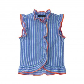 Women Clothing Graceful Fashionable Stand Collar Sleeveless Striped Layered Shirt