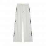 Women Clothing Summer Casual Side Striped Embroidered Ribbon Straight Leg Pants