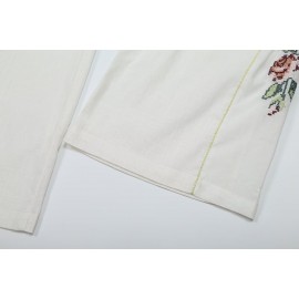 Women Clothing Summer Casual Side Striped Embroidered Ribbon Straight Leg Pants